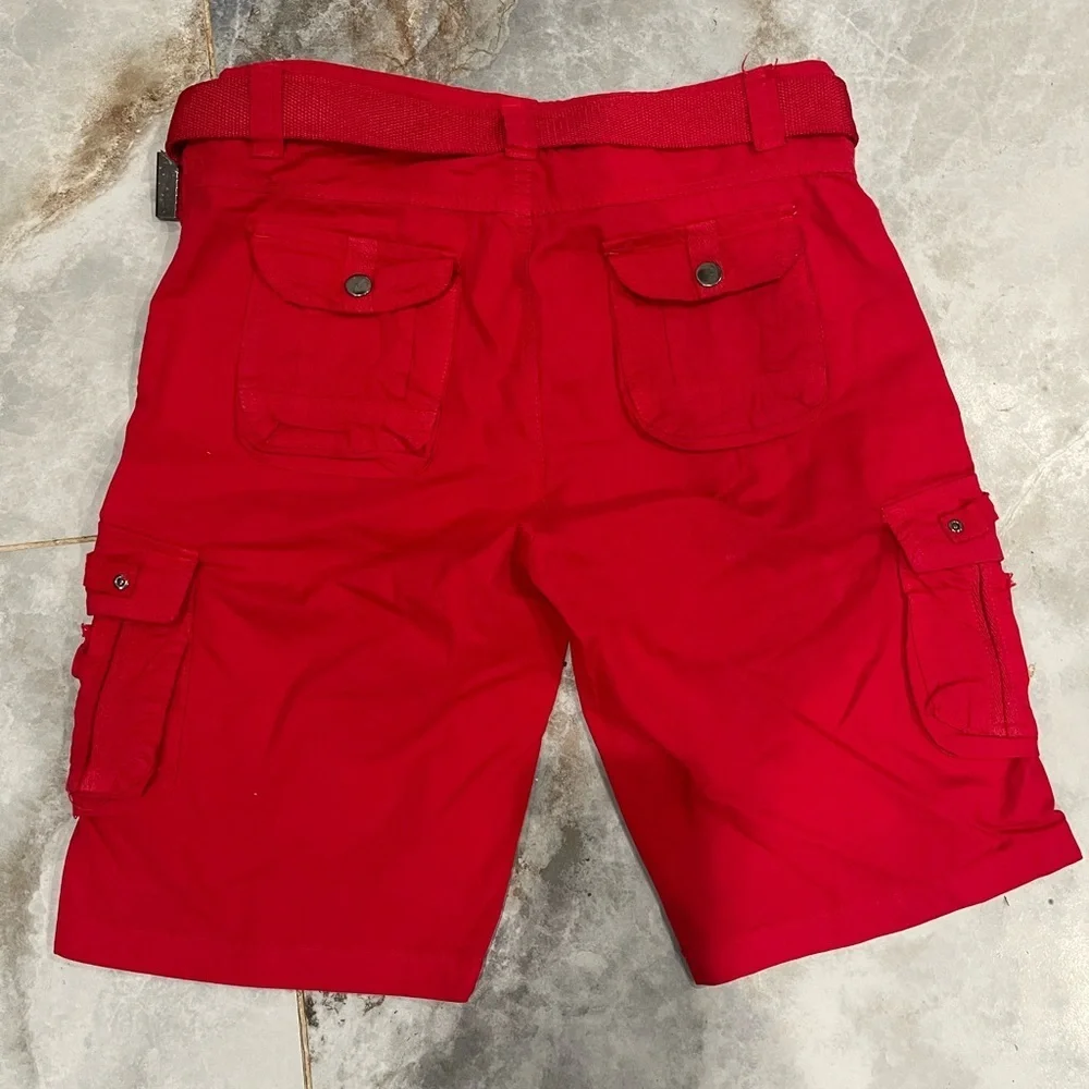 Vibrant Red Cargo Shorts with Drawstring Waist - Picture 4 of 8
